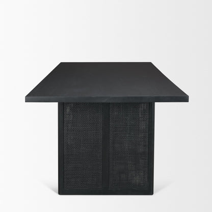Grier Matte Black Mango Wood Dining Table with Cane Accents