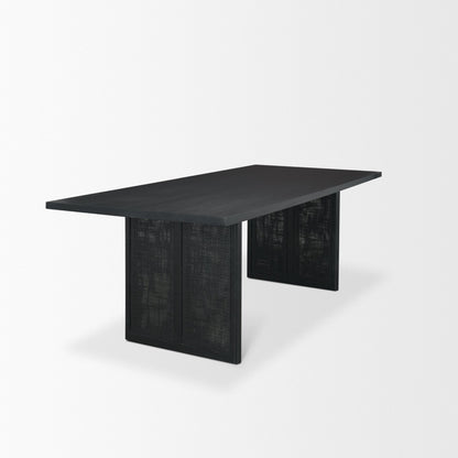Grier Matte Black Mango Wood Dining Table with Cane Accents