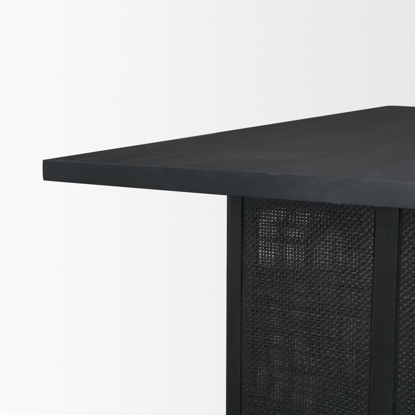 Grier Matte Black Mango Wood Dining Table with Cane Accents