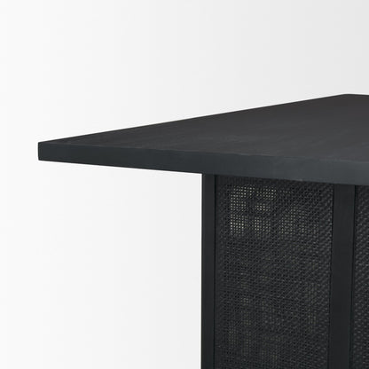 Grier Matte Black Mango Wood Dining Table with Cane Accents