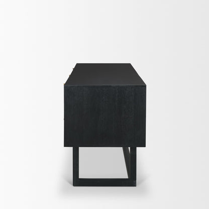 Grier 60 Inch Black Solid Wood and Cane Office Desk
