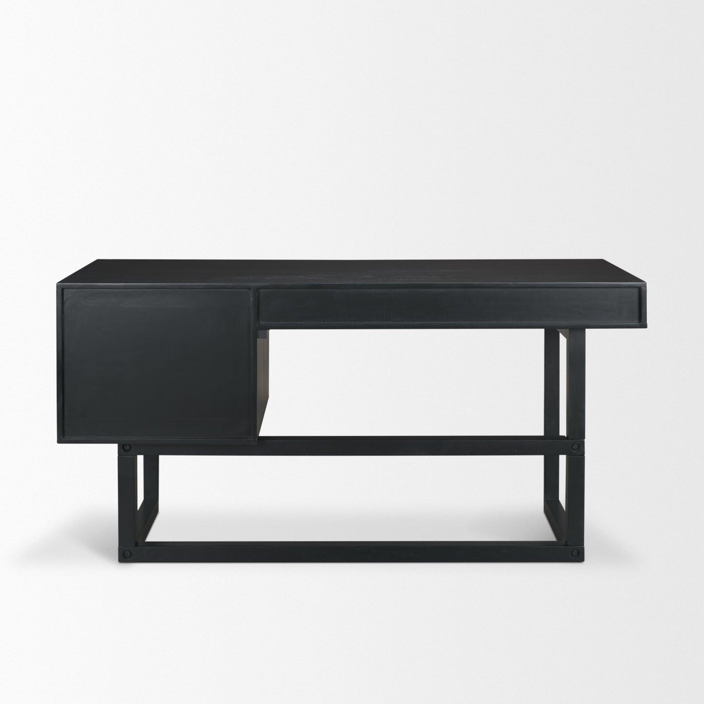 Grier 60 Inch Black Solid Wood and Cane Office Desk