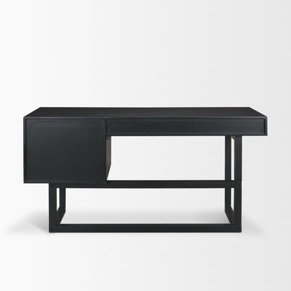 Grier 60 Inch Black Solid Wood and Cane Office Desk