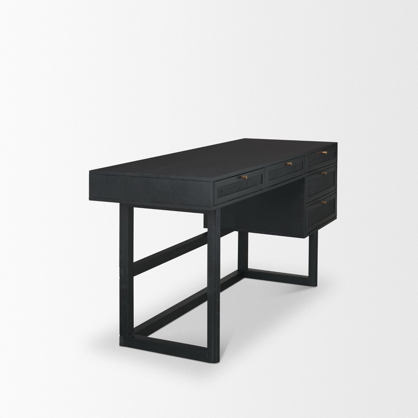Grier 60 Inch Black Solid Wood and Cane Office Desk