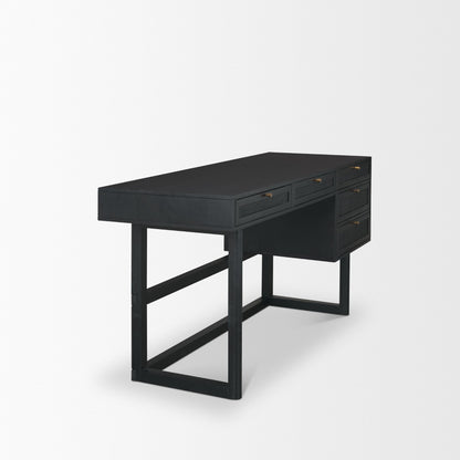 Grier 60 Inch Black Solid Wood and Cane Office Desk