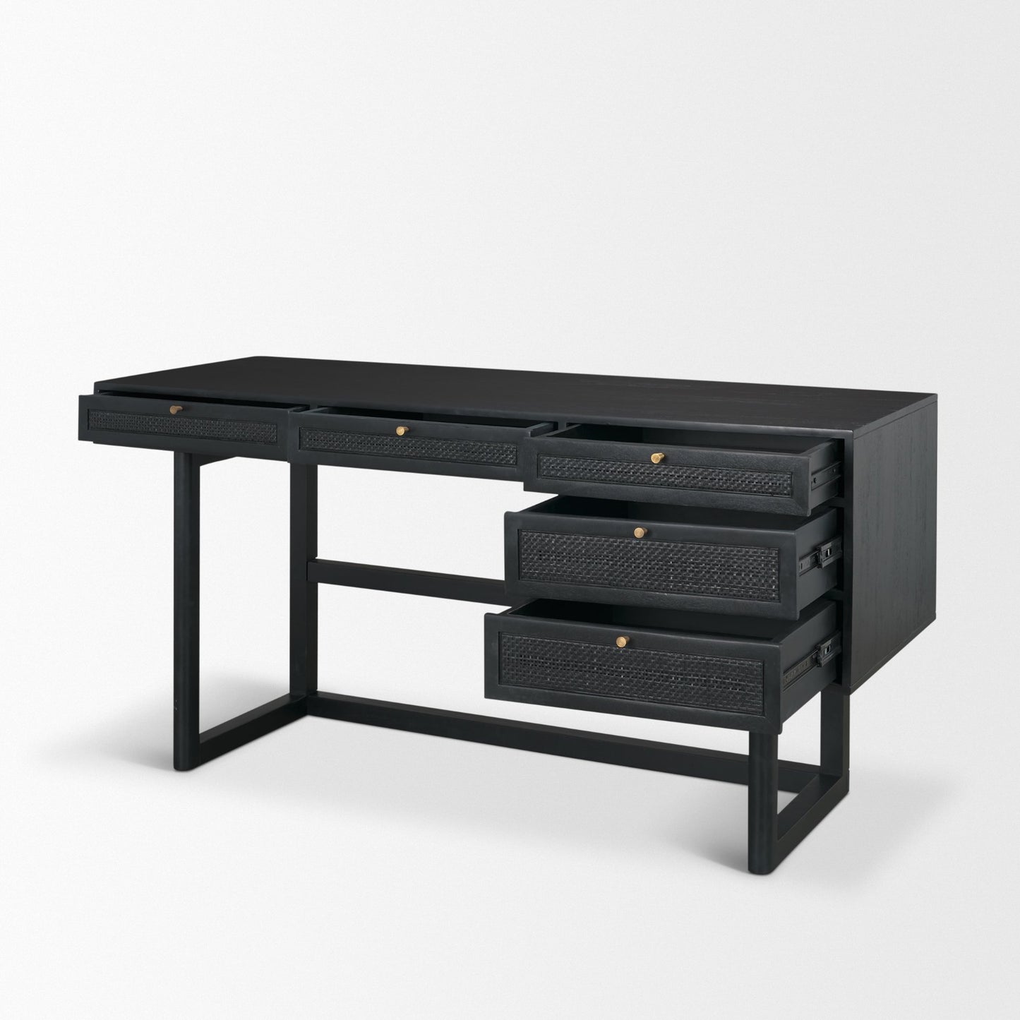 Grier 60 Inch Black Solid Wood and Cane Office Desk