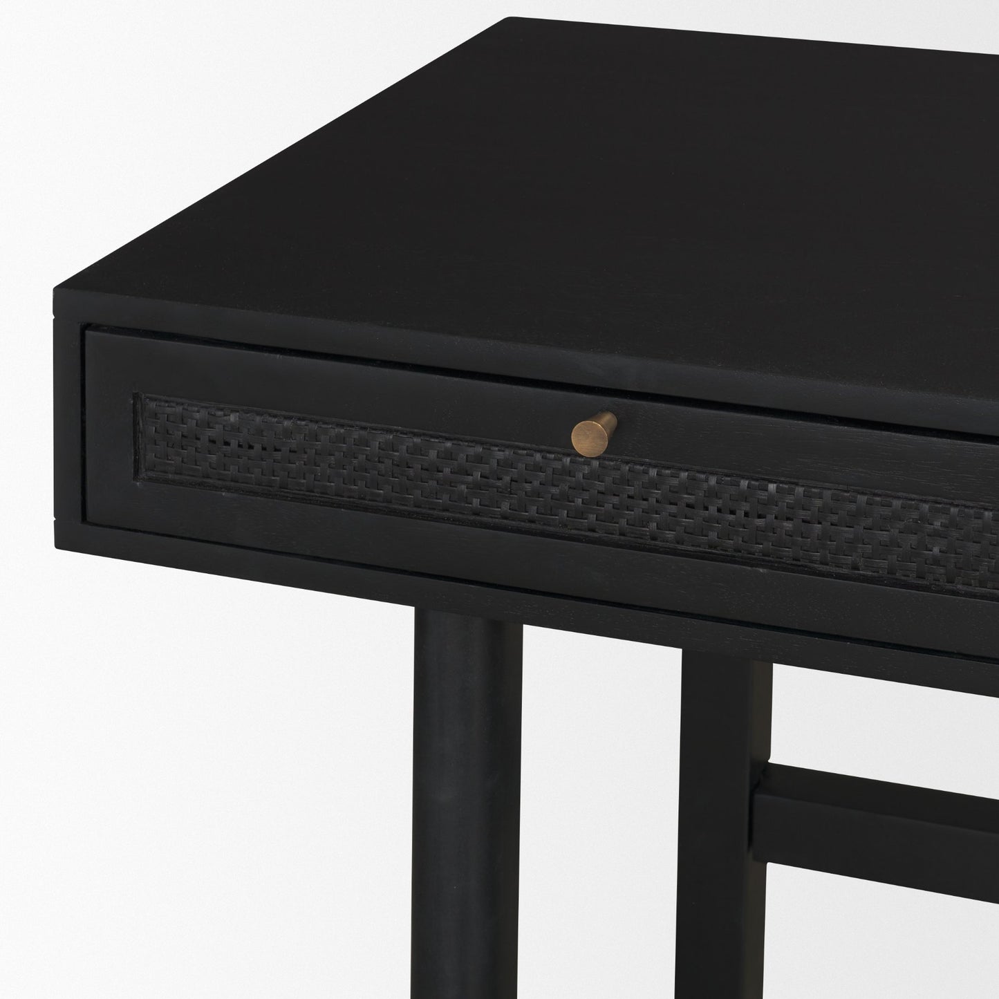 Grier 60 Inch Black Solid Wood and Cane Office Desk