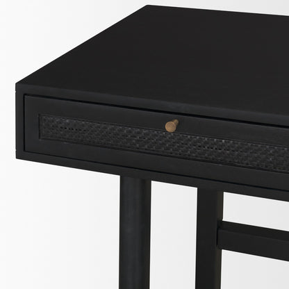 Grier 60 Inch Black Solid Wood and Cane Office Desk