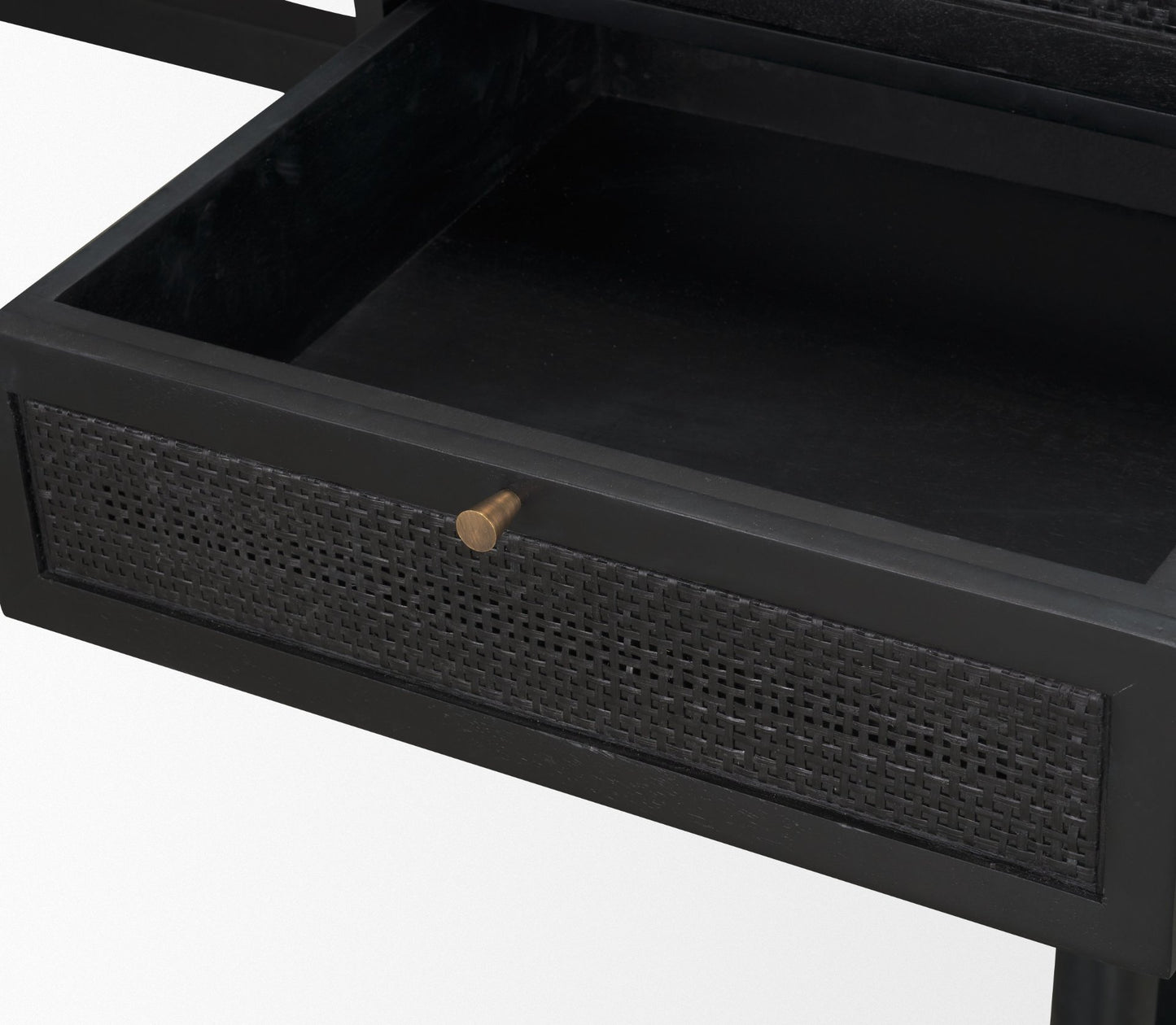 Grier 60 Inch Black Solid Wood and Cane Office Desk