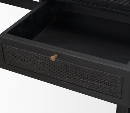 Grier 60 Inch Black Solid Wood and Cane Office Desk
