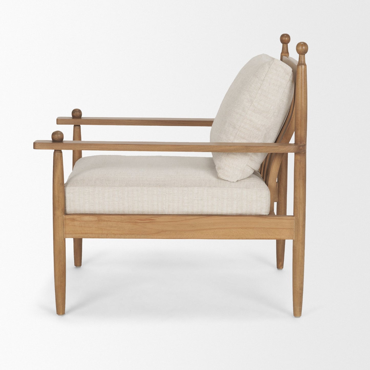 Danni Beige Fabric Beech Wood Framed Accent Lounge Chair