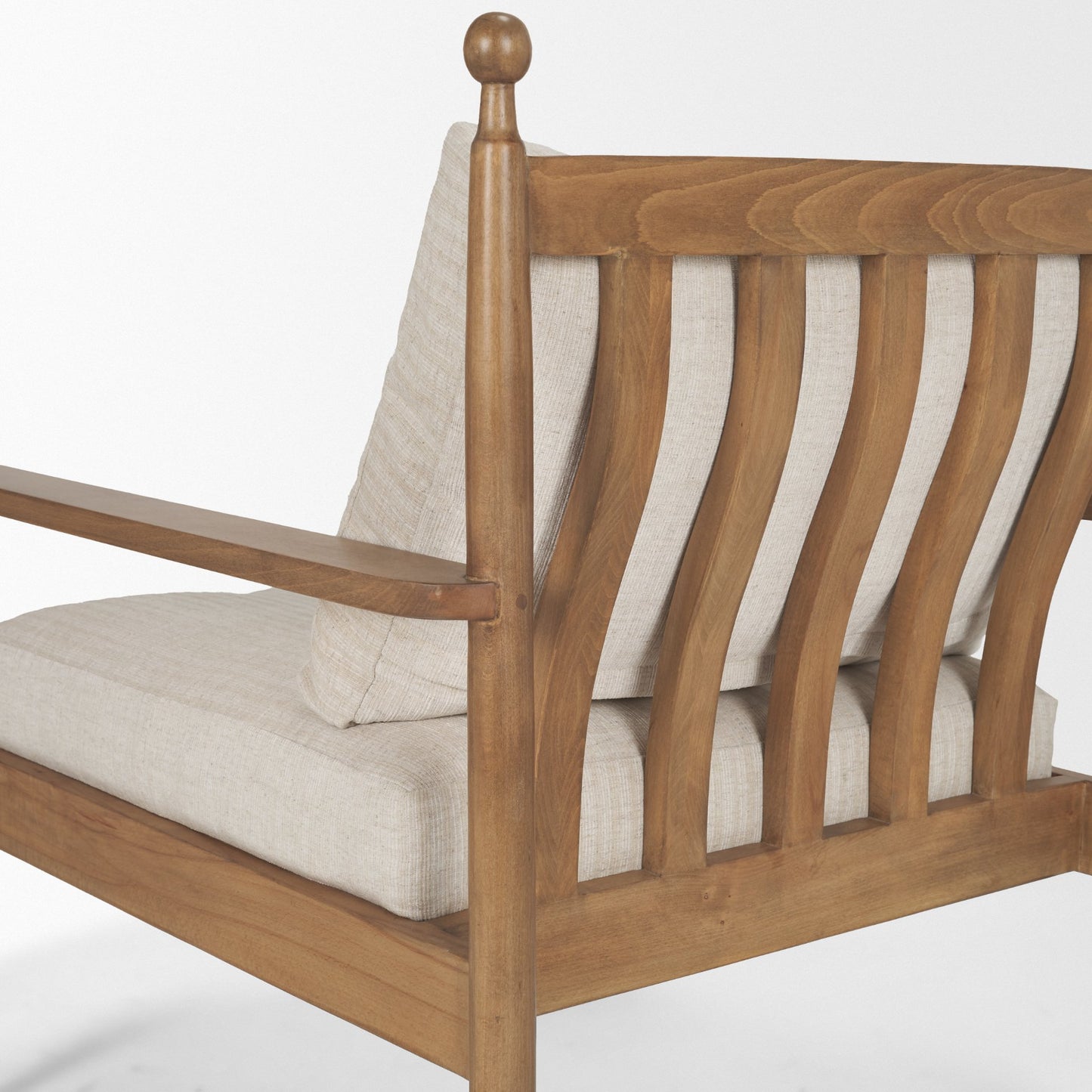 Danni Beige Fabric Beech Wood Framed Accent Lounge Chair