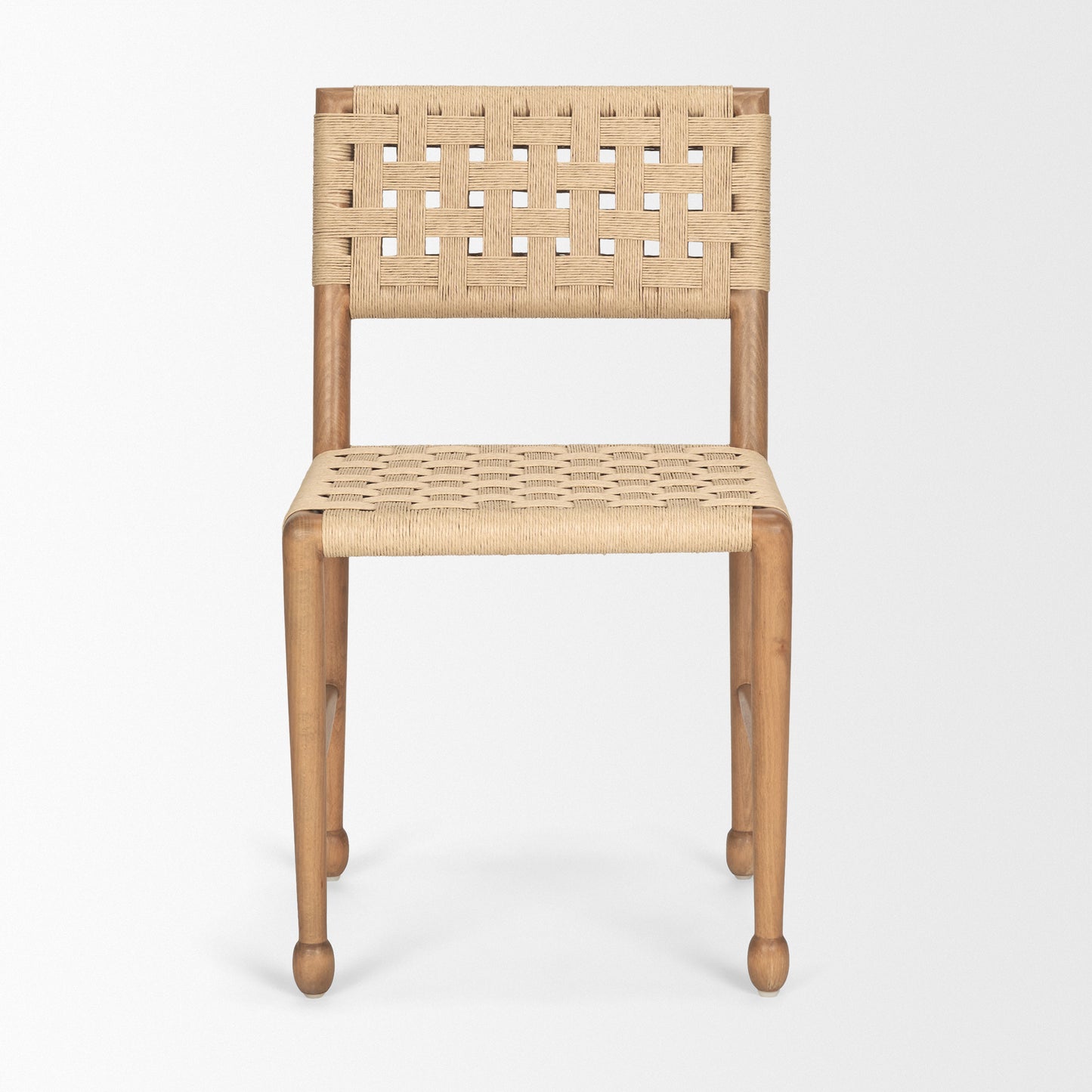 Brinley Woven Paper Rope w Brown Wood Frame Dining Chair Set of 2