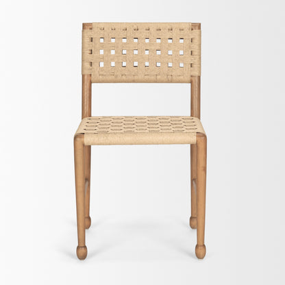 Brinley Woven Paper Rope w Brown Wood Frame Dining Chair Set of 2