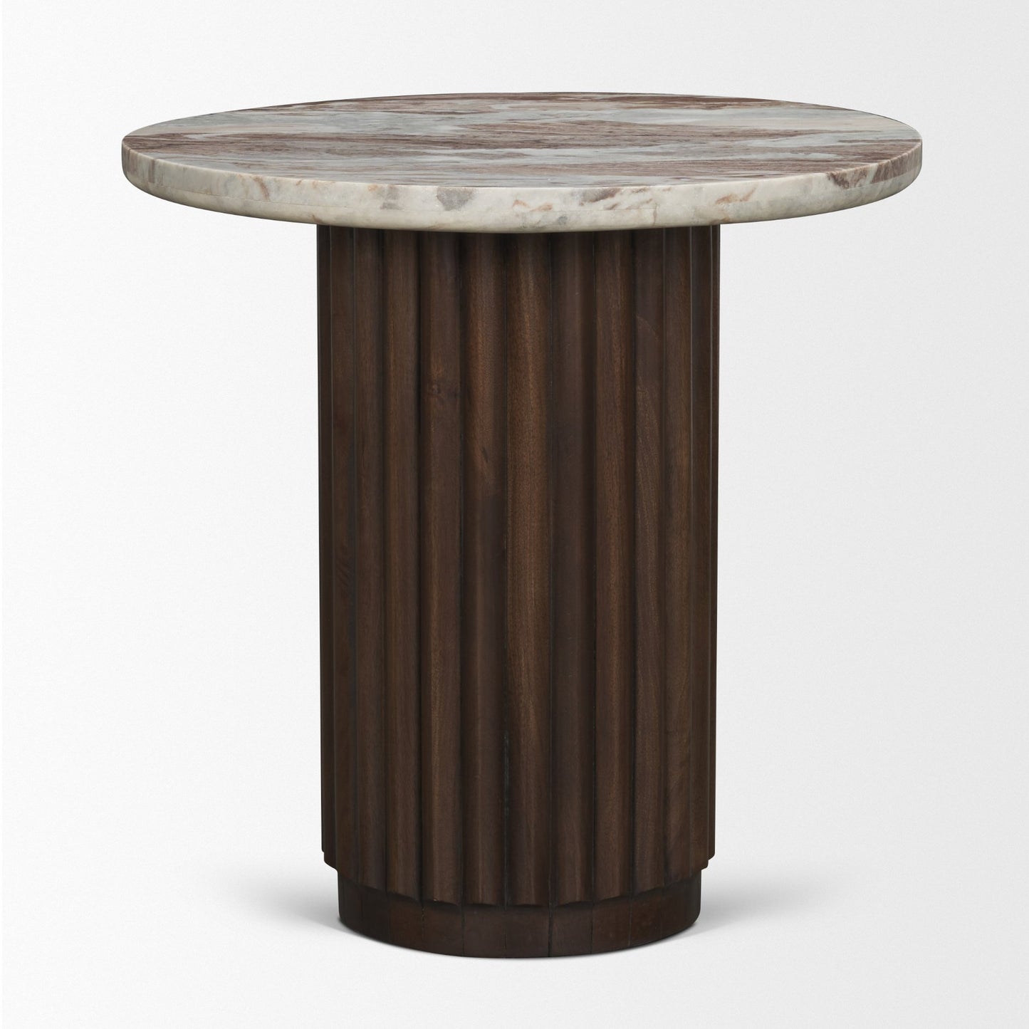 Marbrello Pink Marble Top Espresso Brown Round Side Table