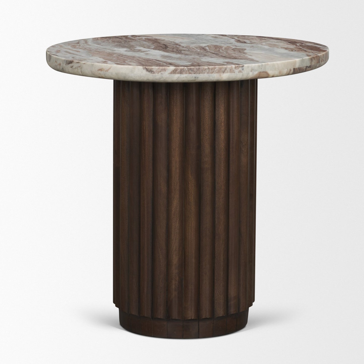 Marbrello Pink Marble Top Espresso Brown Round Side Table