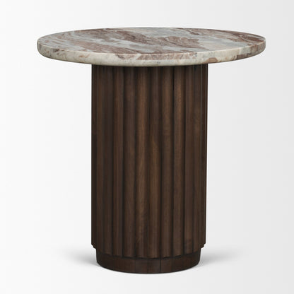 Marbrello Pink Marble Top Espresso Brown Round Side Table