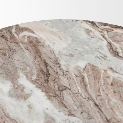 Marbrello Pink Marble Top Espresso Brown Round Side Table