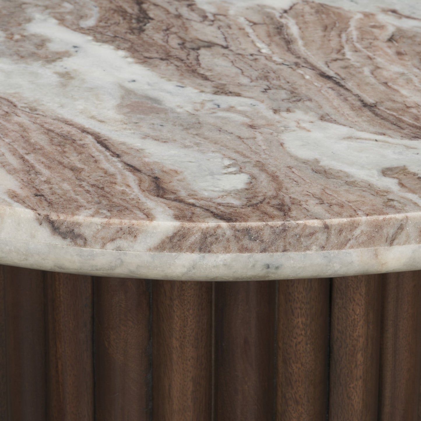 Marbrello Pink Marble Top Espresso Brown Round Side Table