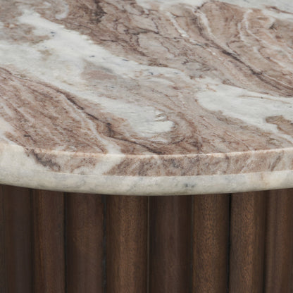 Marbrello Pink Marble Top Espresso Brown Round Side Table