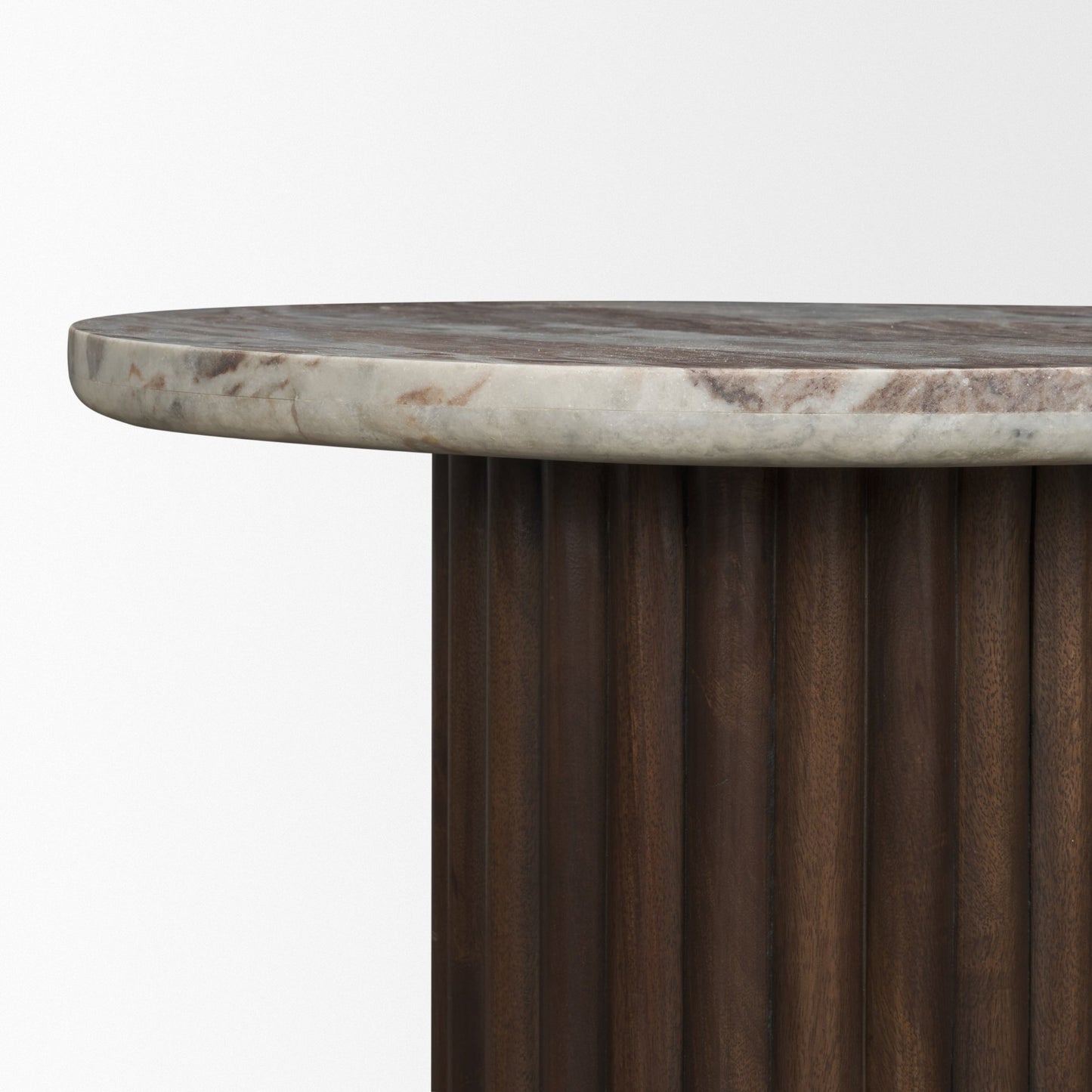 Marbrello Pink Marble Top Espresso Brown Round Side Table