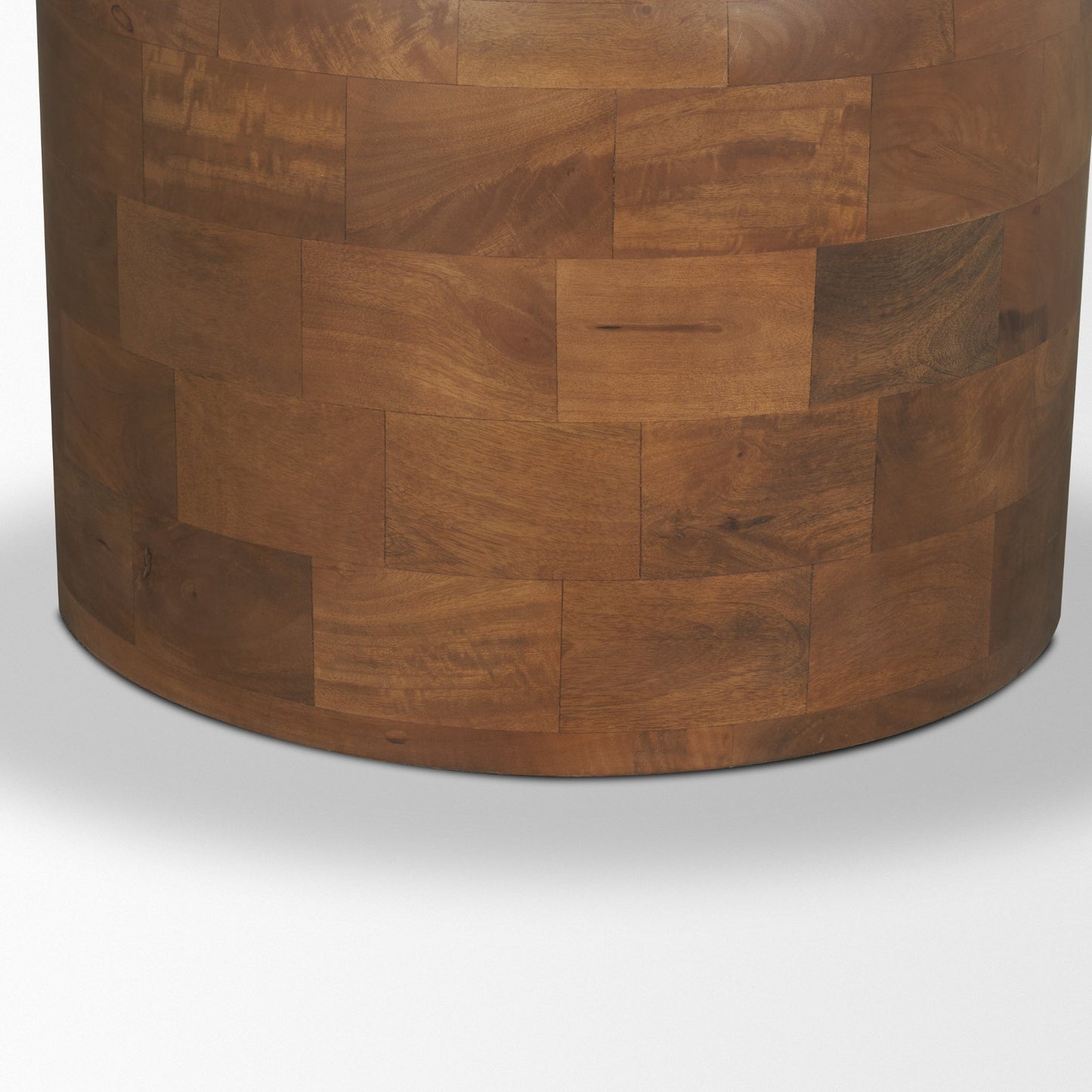 Atlas Mid‑Brown Wood Round Table with Geometric Pedestal Base