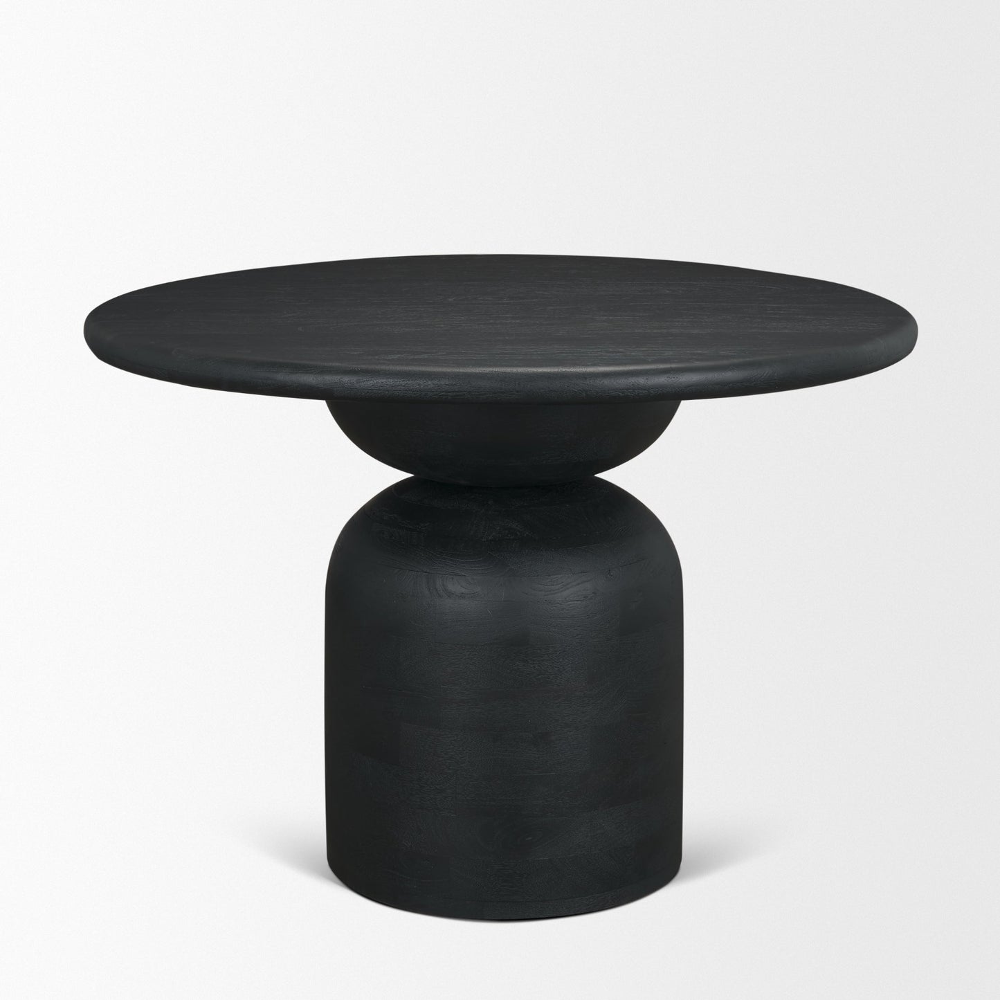 Atlas Black Wood Round Dining Table with Stacked Pedestal