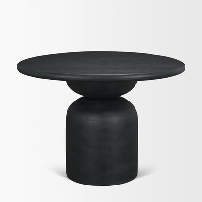 Atlas Black Wood Round Dining Table with Stacked Pedestal