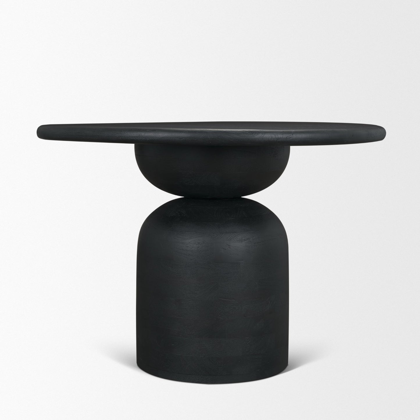 Atlas Black Wood Round Dining Table with Stacked Pedestal