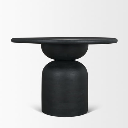 Atlas Black Wood Round Dining Table with Stacked Pedestal