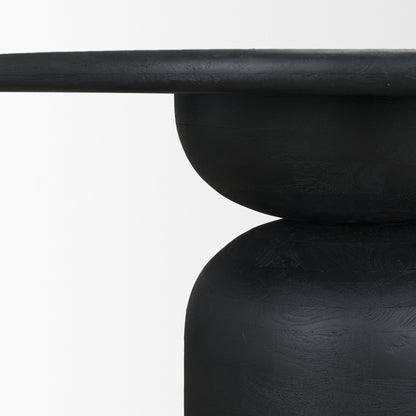 Atlas Black Wood Round Dining Table with Stacked Pedestal