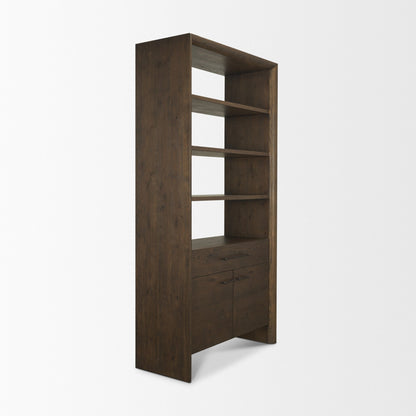 Belford 2‑Door Dark Brown Oak Wood Shelving Unit
