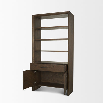 Belford 2‑Door Dark Brown Oak Wood Shelving Unit