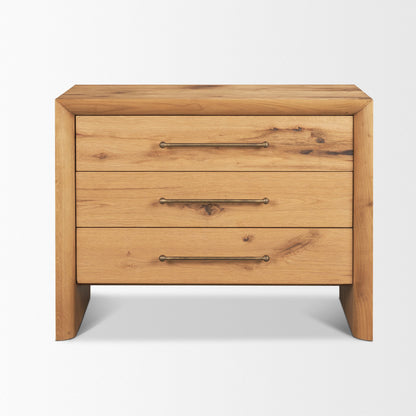 Belford 3‑Drawer Light Brown Oak Wood Nightstand