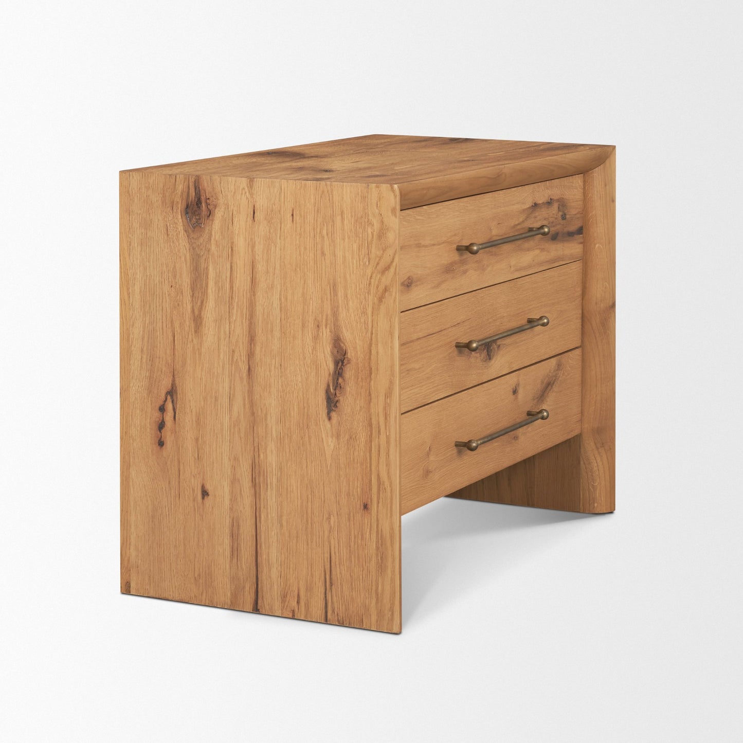 Belford 3‑Drawer Light Brown Oak Wood Nightstand