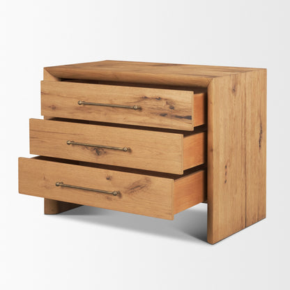 Belford 3‑Drawer Light Brown Oak Wood Nightstand
