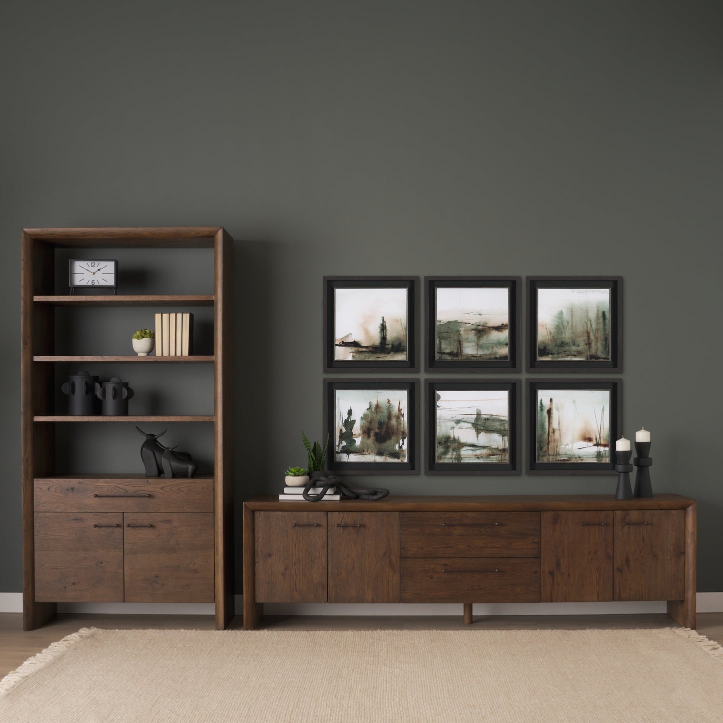 Belford 2‑Door Dark Brown Oak Wood Shelving Unit