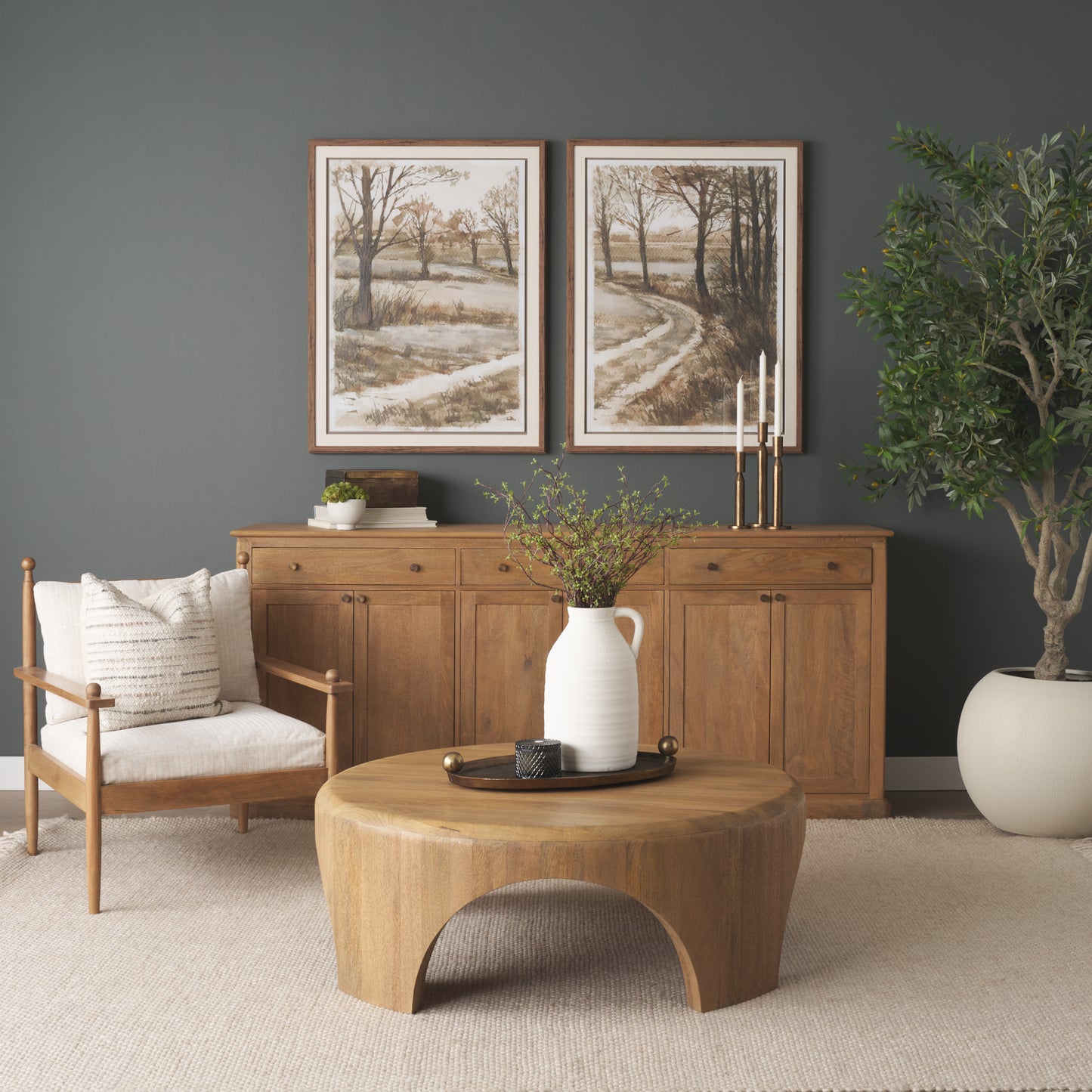 Danni Beige Fabric Beech Wood Framed Accent Lounge Chair