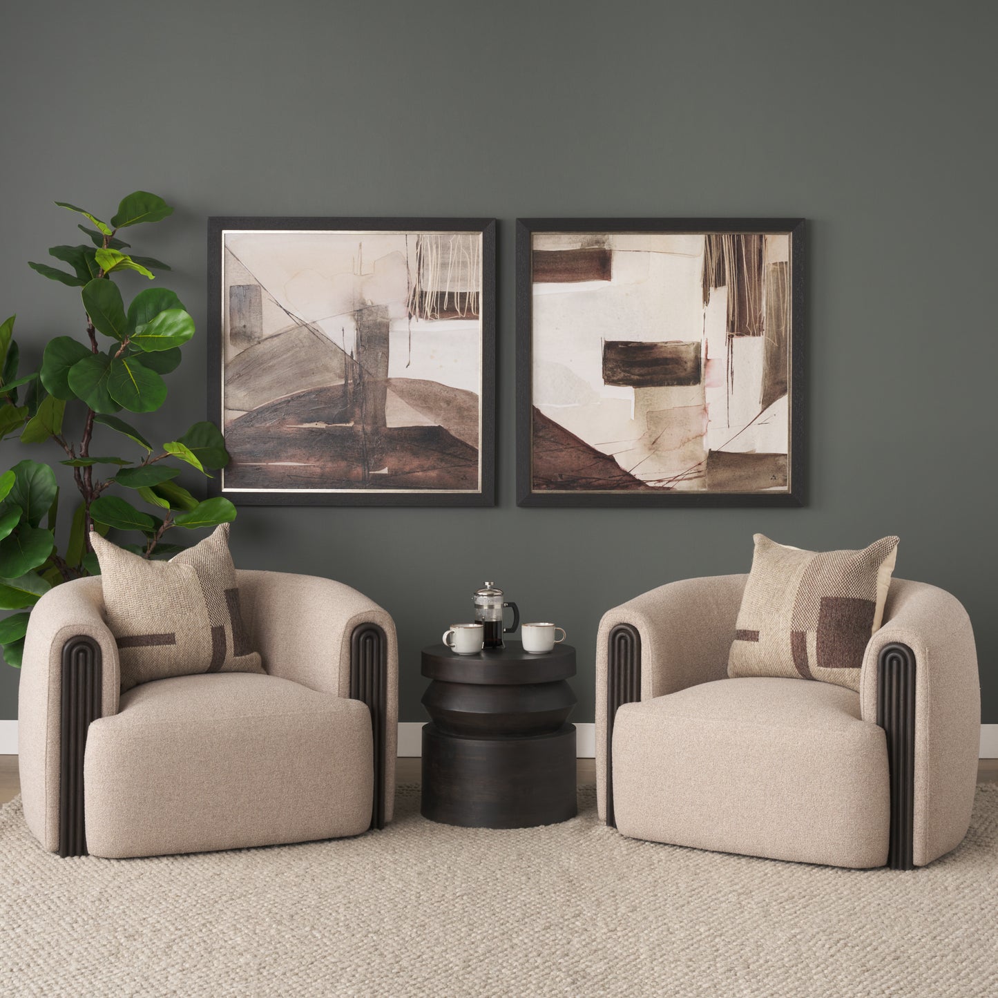 Rashama Dark Brown Wood Stacked Geometric Round Accent Table