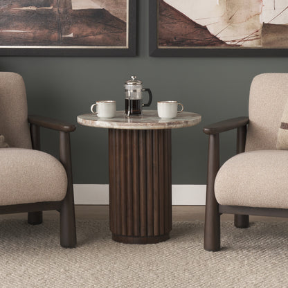 Marbrello Pink Marble Top Espresso Brown Round Side Table