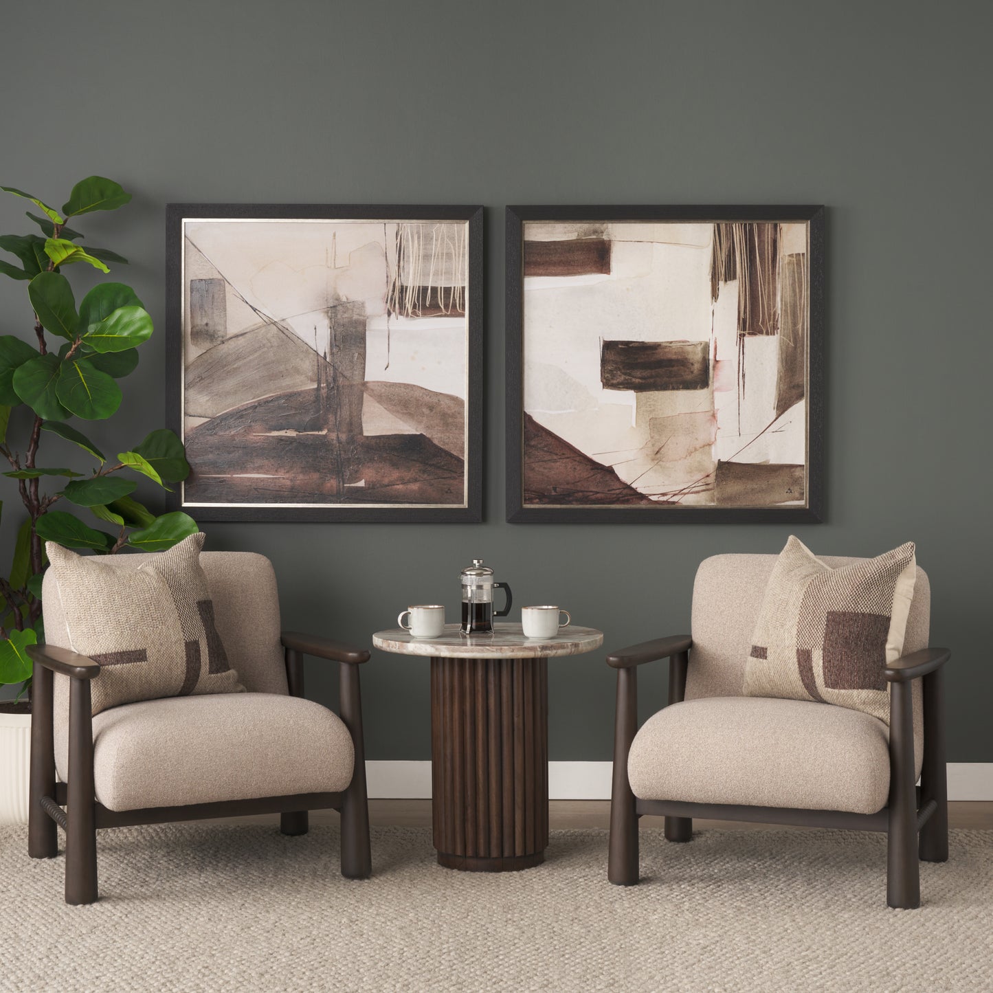 Willmar Textured Mushroom Gray Fabric Espresso Brown Wood Accent Lounge Chair