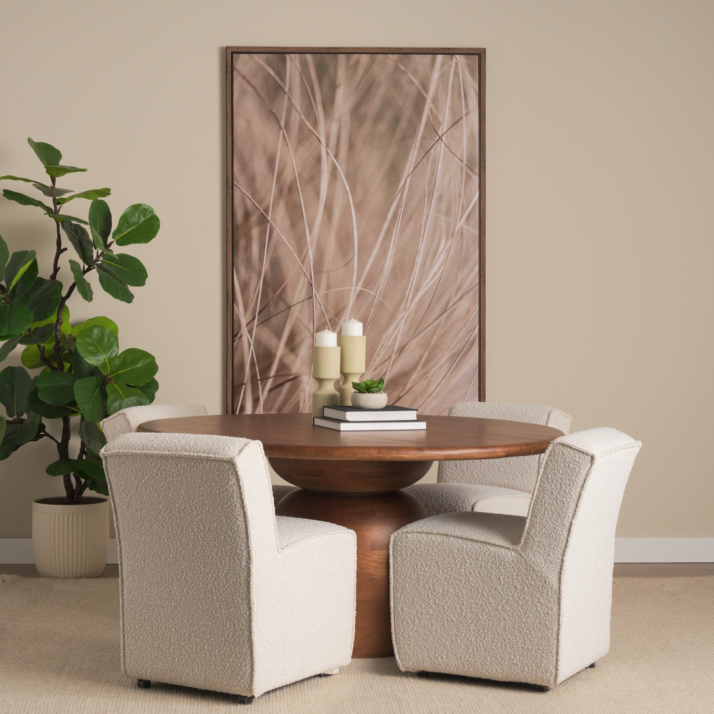 Atlas Mid‑Brown Wood Round Table with Geometric Pedestal Base