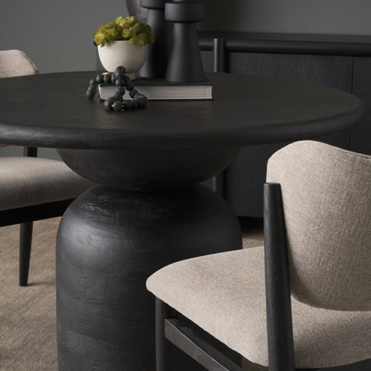 Atlas Black Wood Round Dining Table with Stacked Pedestal