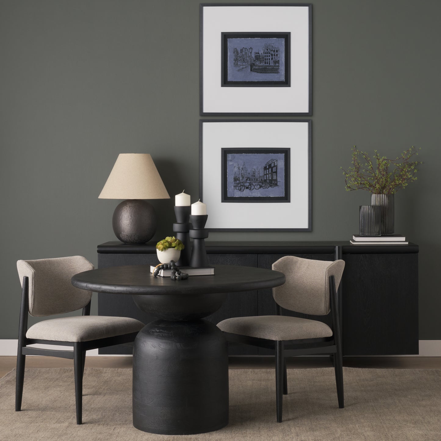 Atlas Black Wood Round Dining Table with Stacked Pedestal