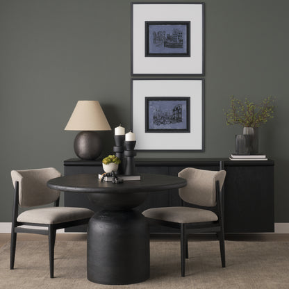 Atlas Black Wood Round Dining Table with Stacked Pedestal