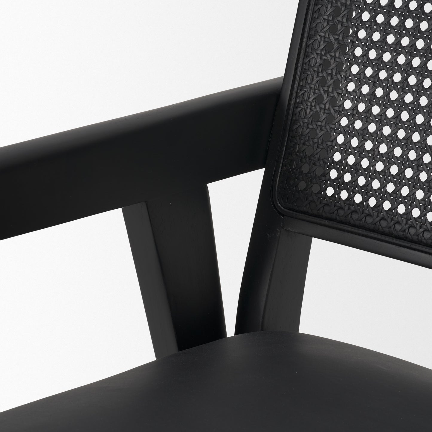 Reid Black Cane and Black Leather Dining Armchair