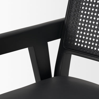 Reid Black Cane and Black Leather Dining Armchair