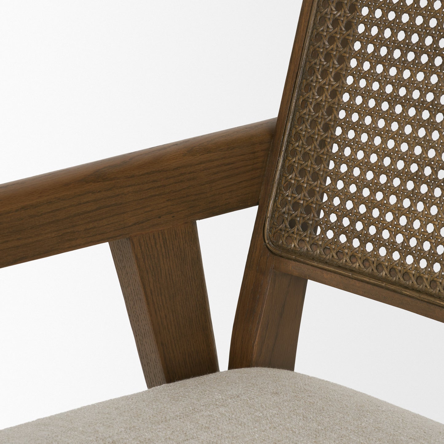 Reid Brown Cane and Cream Fabric Dining Armchair