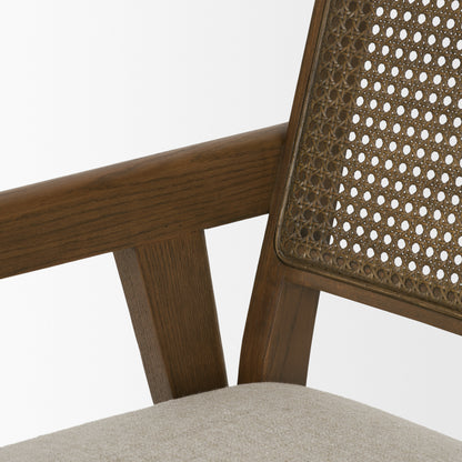 Reid Brown Cane and Cream Fabric Dining Armchair