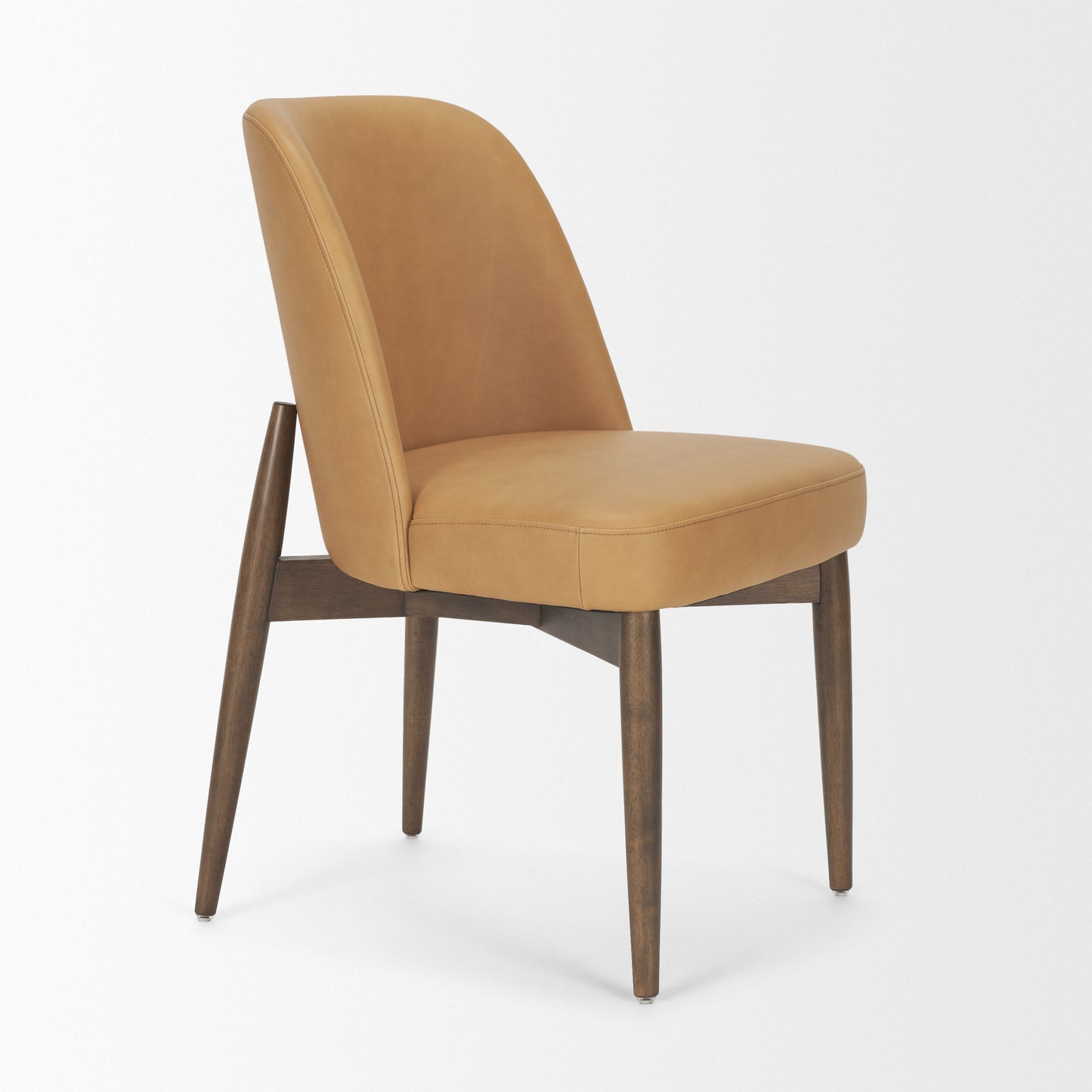 Abbie Slope Curved Back Tan Leather Dining Chair Set of 2